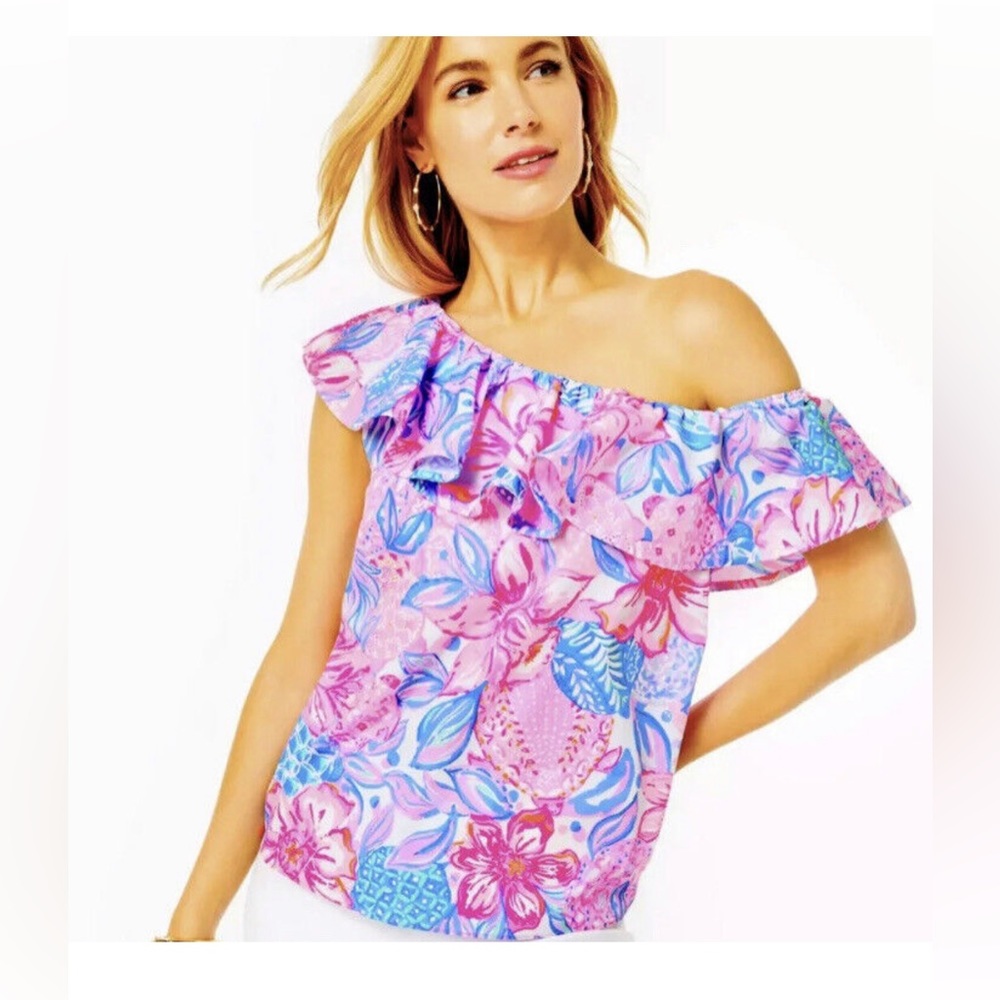 Lilly Pulitzer one shoulder top pink isle print NWT